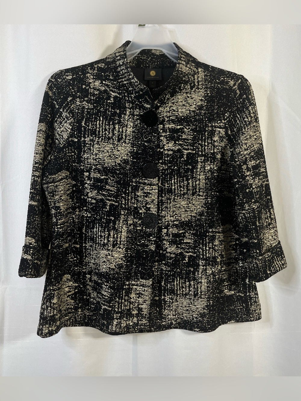 Vintage JM Collection Jacket Black Gold Metallic Textured Retro Womens PL